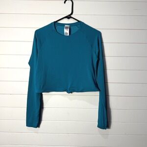 Gymshark Women Teal Green Long Sleeve Cropped Seamless Workout Top Small B3A6H